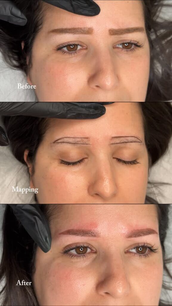 Before and after powder brows results at Victoria Studio North York