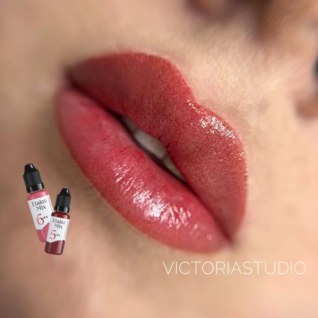 Lip blush results after healing – soft pink tone on natural lips