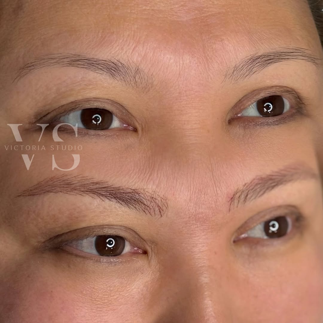 Nano brows enhancement showing precision work at Victoria Studio.