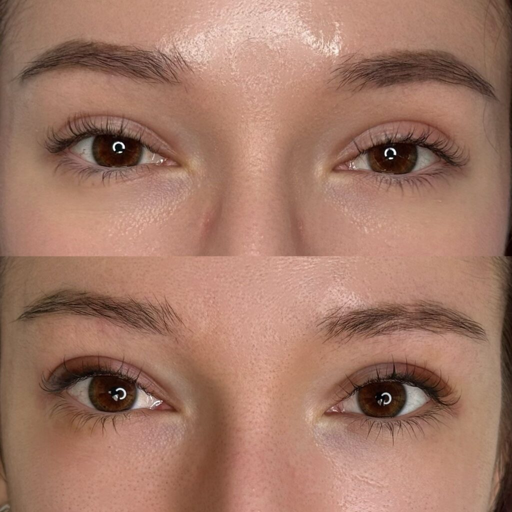 Before and after soft eyeliner showing natural eye enhancement