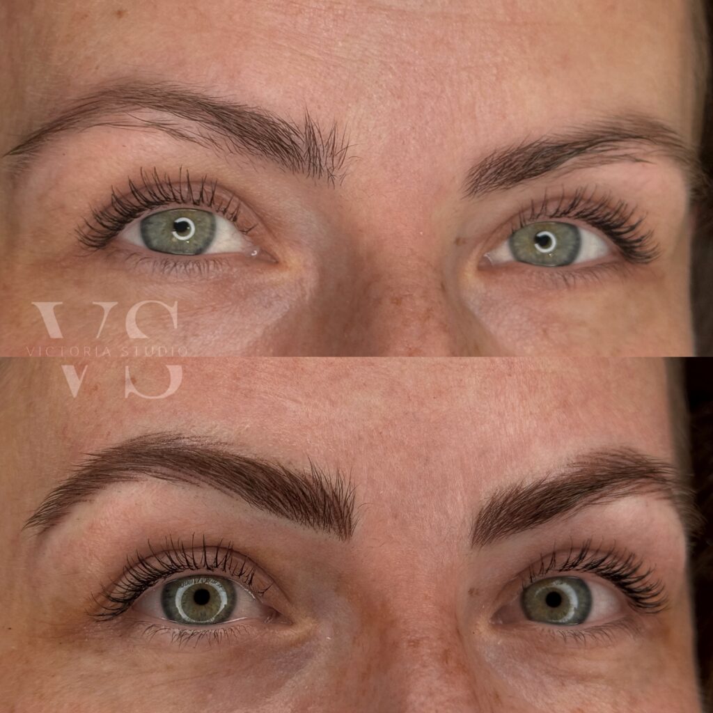 Nano brows freshly done at Victoria Studio Toronto, natural and precise look.