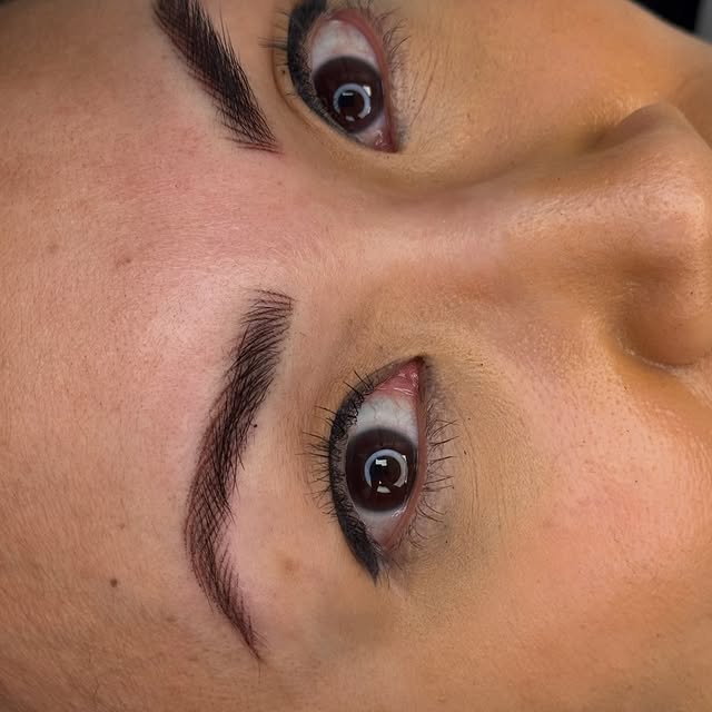Lash line tattoo before and after showing natural eye definition at Victoria Studio Toronto