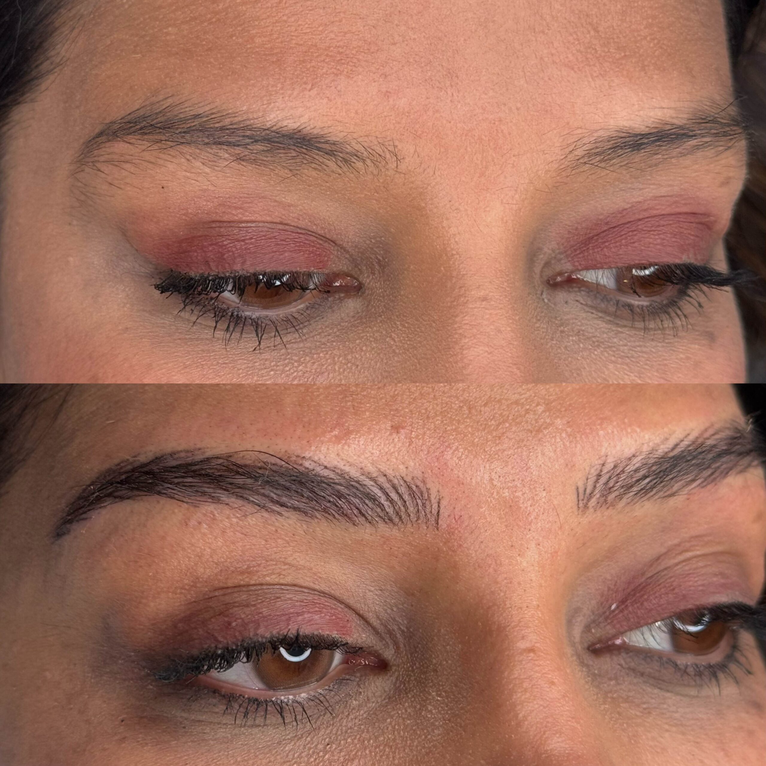 Nano brows before and after showing natural eyebrow transformation